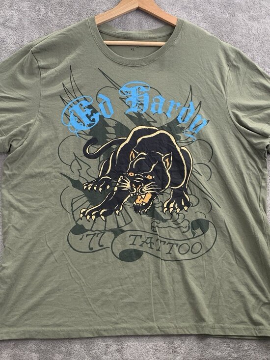 Ed Hardy Other - Ed Hardy Shirt Mens XL Green Crouching Panther Tee DEH Tattoo Y2K Streetwear
